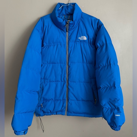 The North Face Blue Retro Nuptse Goose Down 550 Blue Zip Coat Jacket Mens Large - Picture 1 of 6